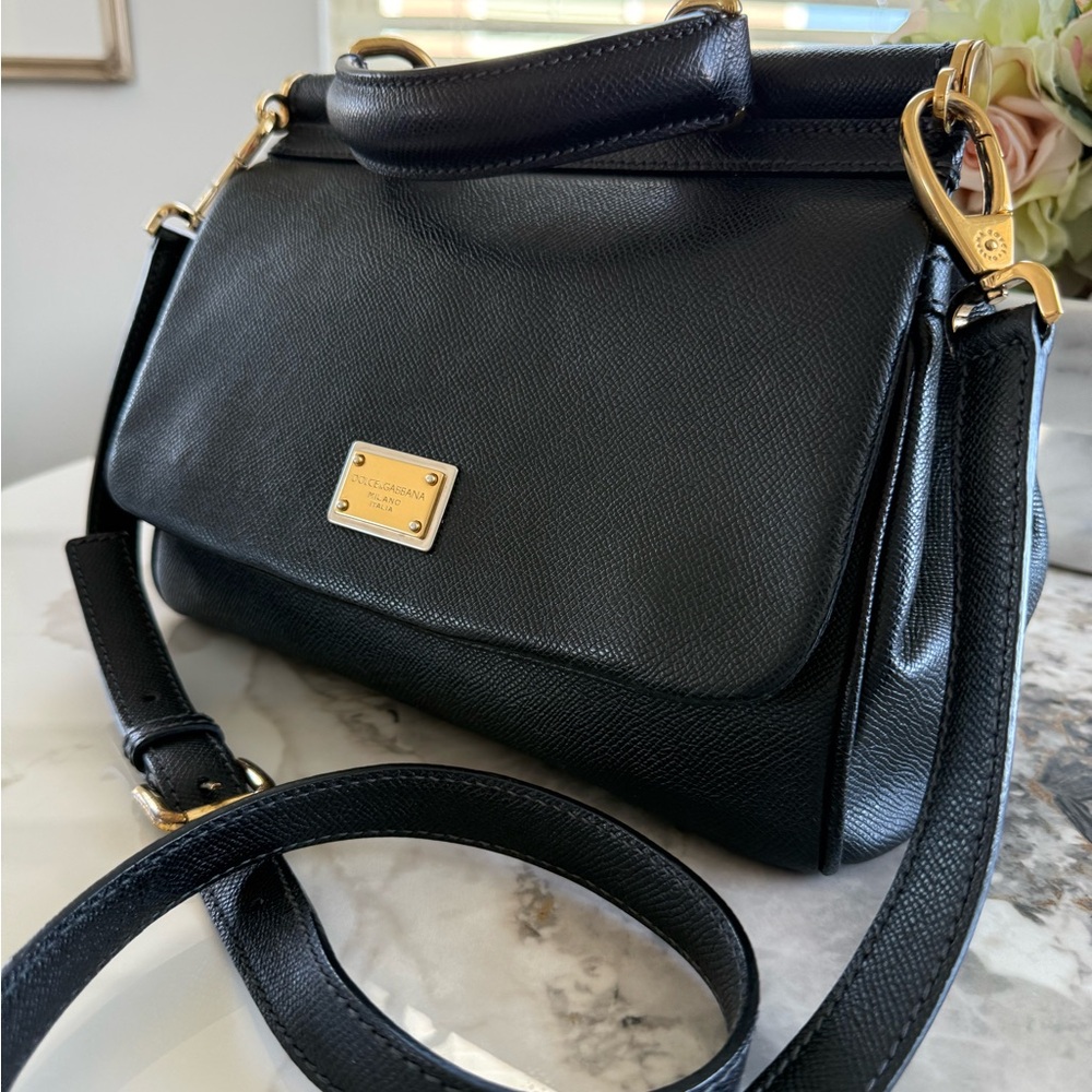 Dolce & Gabbana Miss Sicily M Size Black Leather Satchel with Gold Hardware. - Picture 5 of 9